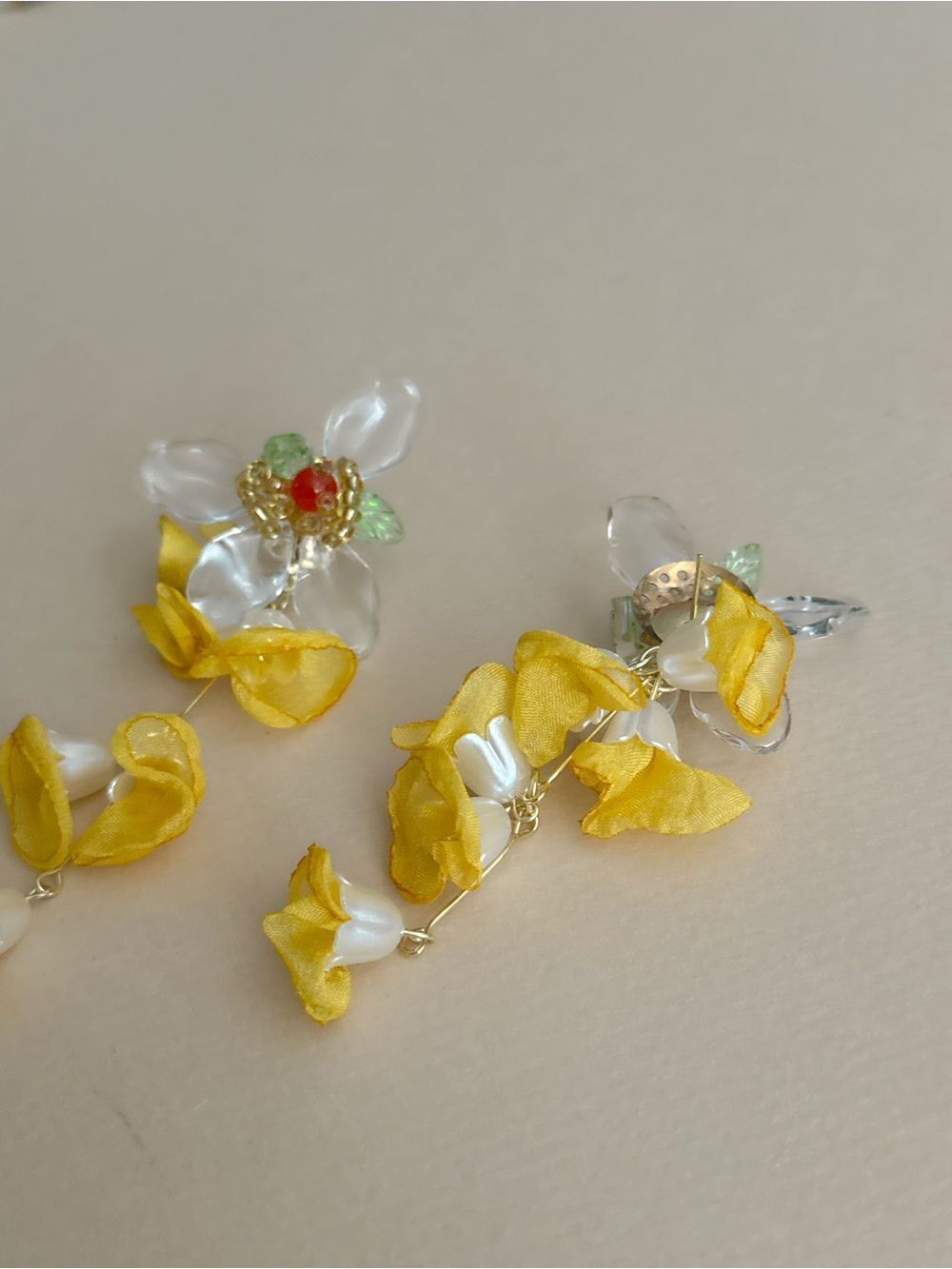 Yellow Floral Drop Earrings N2269 - Picture 4 of 4